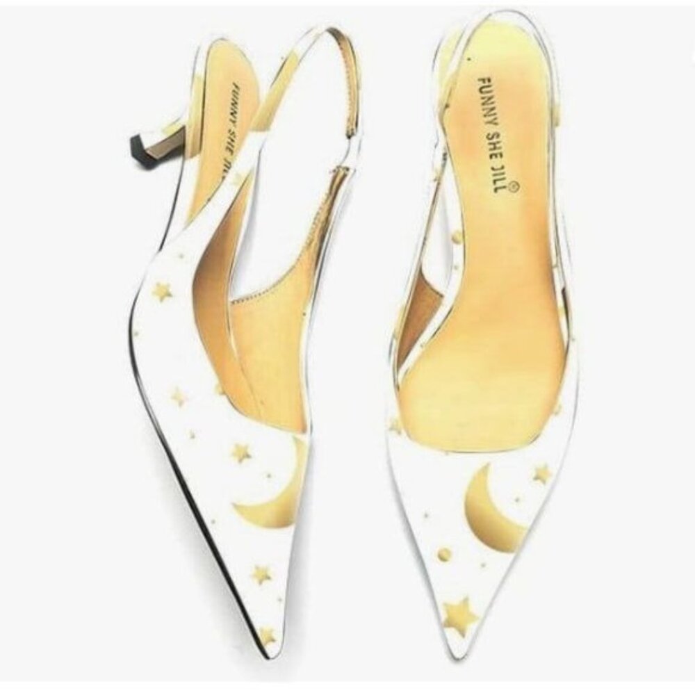 FSJ Women's Mid Kitten Heel Slingback Sandal Pointy Toe Sexy Pumps Comfortable